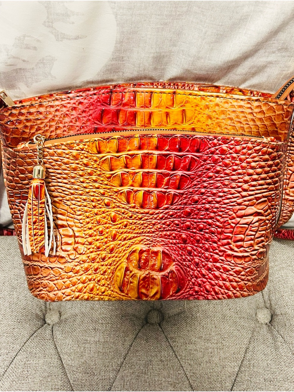 Women's Ombre Croc-Embossed Faux Leather Crossbody Bag - Red/Orange